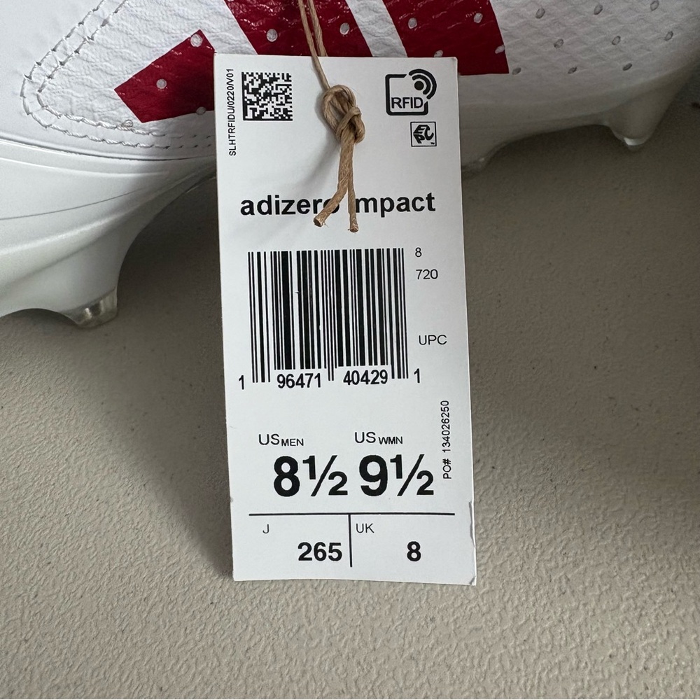adidas Adizero Impact Football Cleats White Red Shoes IF2477 Men’s Sz 8.5 - Picture 9 of 9